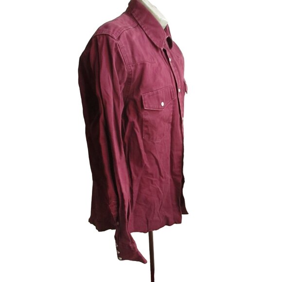 Large Vintage Men's Western Shirt Wrangler Thick Denim Burgundy 1990's Cowboy Lg - Picture 4 of 6